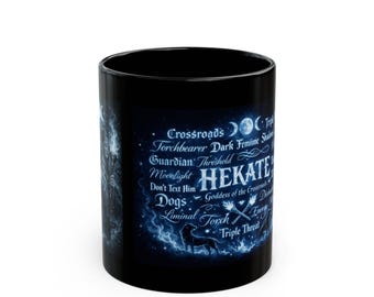 Hekate Word Cloud Mug Black 11oz or 15oz | Pagan Witchcraft Moon Goddess