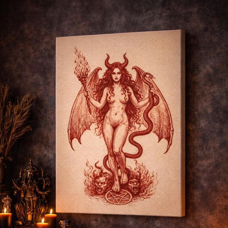 Peinture de la déesse Lilith sur toile | Art gothique occulte | Décoration ésotérique | Illustration féminine sombre image 4