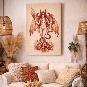 Peinture de la déesse Lilith sur toile | Art gothique occulte | Décoration ésotérique | Illustration féminine sombre image 2