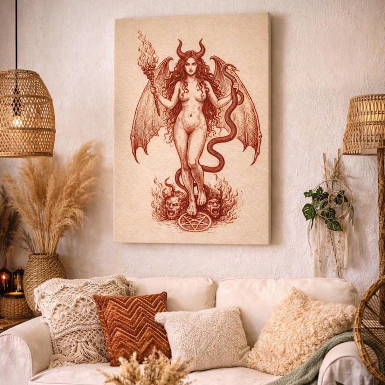 Peinture de la déesse Lilith sur toile | Art gothique occulte | Décoration ésotérique | Illustration féminine sombre image 2