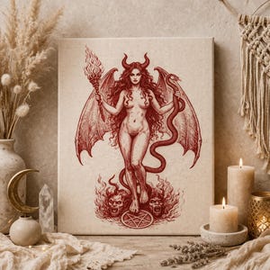 Peinture de la déesse Lilith sur toile | Art gothique occulte | Décoration ésotérique | Illustration féminine sombre image 1