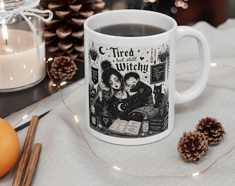 Witchy Altar Illustration Mug | Occult Cat, Herbs & Candles Ceramic Mug