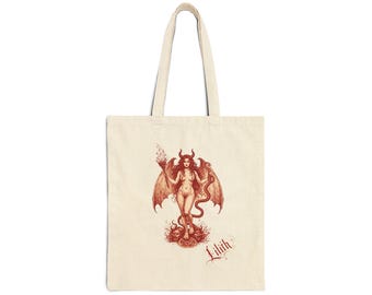 Lilith Demoness Illustration Tote Bag | Occult Gothic Canvas Tote