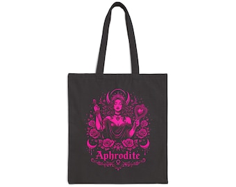 Aphrodite Goddess Illustration Tote Bag | Pink Mythology Floral Design