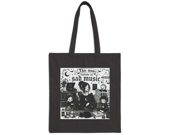 This Mom Listens to Sad Music tote bag | goth mom illustration, black canvas