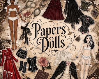 Gothic Paper Dolls Printable Kit | Victorian Paper Doll Clothes | Dark Feminine Doll Set | Cut Out Dolls DIY | Witchy Craft |