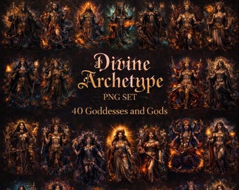 Divine Archetype PNG Set, 40 Goddesses and Gods, Mythology Clipart for Shadow Work, Oracle Creation and Ritual
