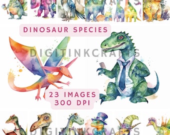 Arte de dinosaurios de acuarela - Dinos lindos - Descarga digital - Uso comercial T-Rex - Triceratops - Stegosaurus - Velociraptor -Brachiosaurus-PNG