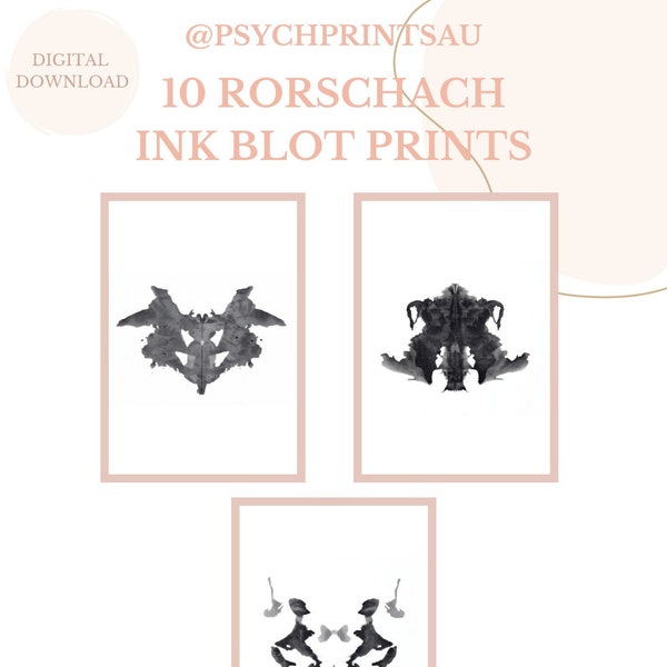 10 Rorschach Inkblot Prints; Digital Download Ink Blot Prints; Décor for Therapy Room or Office; Psychology; Psychology Art