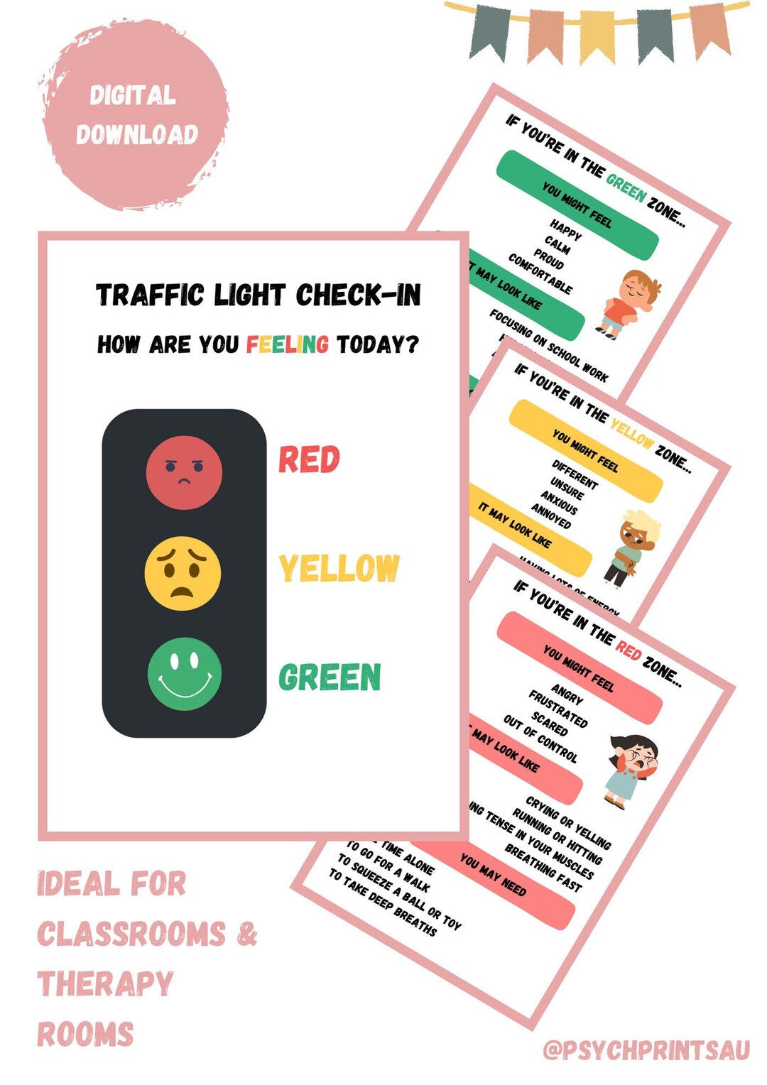 Traffic Light Checkin for Children PDF Coping Strategies Etsy