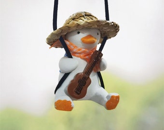 Cute Swing Duck Car Decoration With Hat Guitar Adorable Car Interior Charm Anime Pendant Collectable Swinging Duck Gift For Her