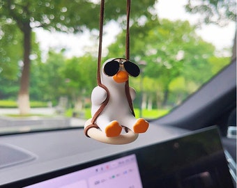 Anime décoration d'intérieur de voiture mignon canard oscillant rétroviseur pendentif rétro Kawai décoration de voiture Adorable balançoire canard cadeau