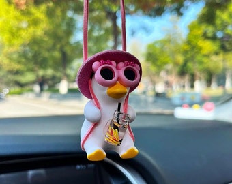 Mignon Anime rose canard balançoire intérieur voiture décoration limonade fille Adorable avec lunettes de soleil rétroviseur Kawaii collection porte-bonheur