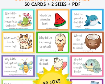 50 Sommer Lunchbox Witze für Kinder, druckbare lustige Lunch Box Notizen, Witzkarten für Kinder, Sofortiger Download PDF