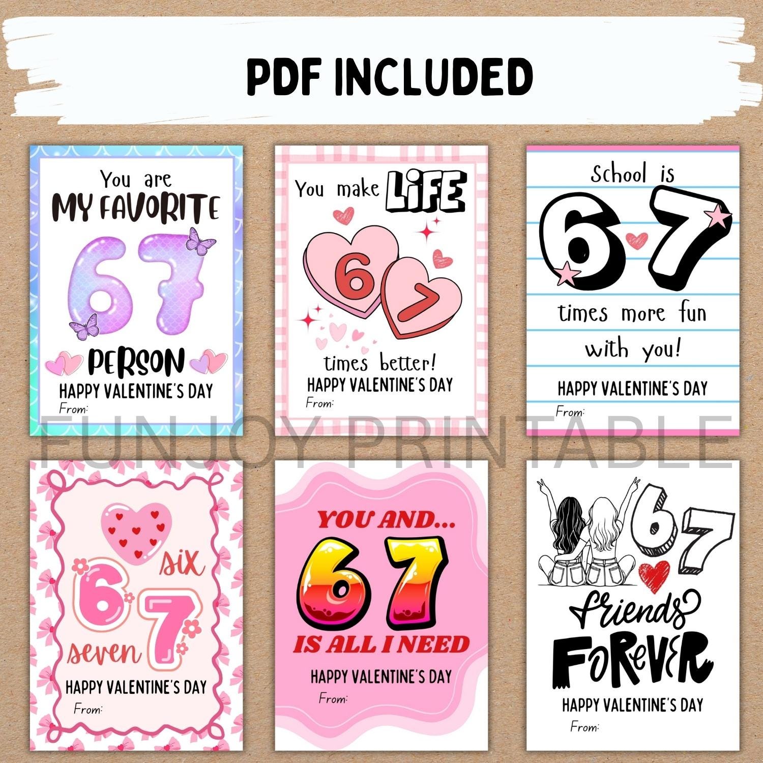 Girls Six Seven Valentine Cards - Printable - Kids Valentines - School ...