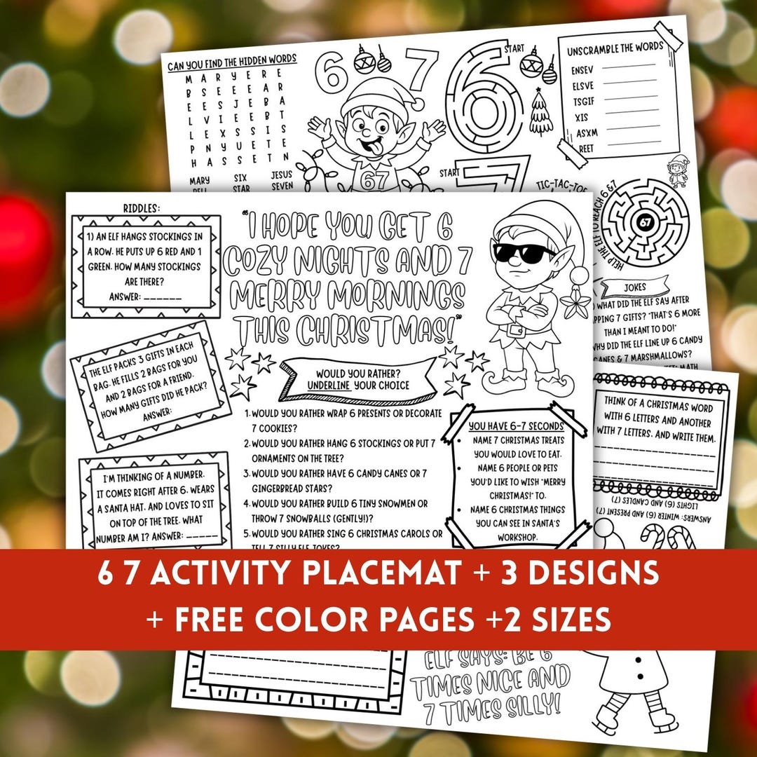 Elf 67 Activity Sheet Printable, Six Seven Trending Meme Funny Elf ...