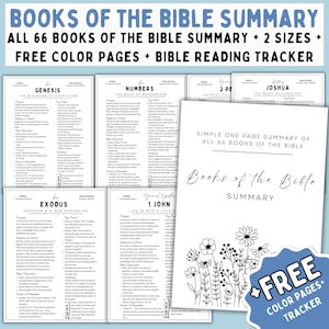 Bible Study Guide, Bible Study Tool, Books of the Bible Summary Sheets, Printable Scripture Study, Old New Testament, Bible Reading Tracker