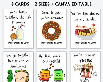 EDITABLE Yummy Food Valentine Cards, Classroom Valentines Day Cards School, Kids Valentines, Valentine Cards for Kids Classroom, DOWNLOAD