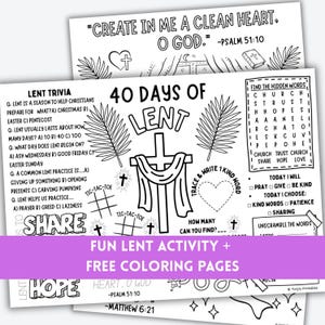 Lent Activity Placemat, Coloring Pages, Sunday School (Digital Download, PDF)