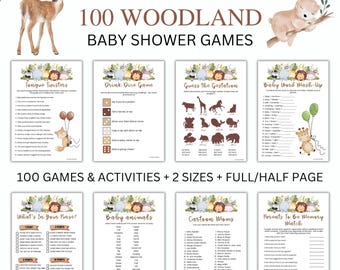 Woodland Animals Baby Shower Games, 100 PRINTABLE Games BUNDLE, Gender Neutral, Jungle Activities, Download