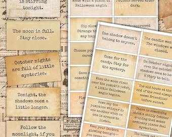 HALLOWEEN PHRASES Digital Words, 100 Printable Junk Journal Word Labels, Embellishments For Layering, Collage Ephemera, Halloween, Spooky