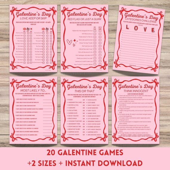 Galentine Games Night for Adults - PRINTABLE Galentine Party Games for Girls, Valentines Day Group Games - Instant Download