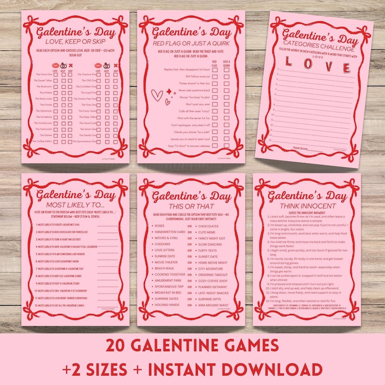 Galentine Games Night for Adults - PRINTABLE Galentine Party Games for Girls, Valentines Day Group Games - Instant Download image 1