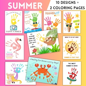 Summer Handprint Art, Summer Handprint Activity for Kids, Summer Crafts, Summer Activities Kids, Summer Handprint Art Toddler, Summer BUNDLE