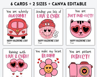 EDITABLE Pink Retro Valentine Cards, Classroom Valentines Day Cards, Kids Valentine, Valentine Cards for Kids School, DOWNLOAD