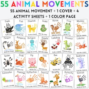 PAQUETE DE 55 ARTE CON HUELLA DE MANOS DE ANIMALES PARA NIÑOS PEQUEÑOS, NIÑOS EN EDAD PREESCOLAR, ACTIVIDADES DE PRIMER GRADO, ACTIVIDADES DE AULA PARA HACERLO USTED MISMO, RECORDATORIO CON HUELLA DE MANO DE ANIMALES