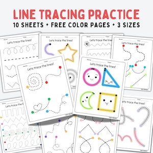 PreK Line Tracing Worksheets, Lines Trace Pages PRINTABLE, Homeschool Busy Book, Kindergarten Curriculum Learning, Preschool Handwriting