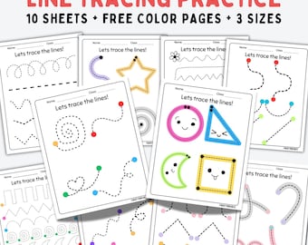 PreK Line Tracing Worksheets, Lines Trace Pages PRINTABLE, Homeschool Busy Book, Kindergarten Curriculum Learning, Preschool Handwriting