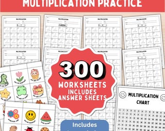 300 Printable Multiplication Worksheets for 3rd, 4th, 5th Grade, Times Tables Practice, Math Drills, Math Practice Sheets, DOWNLOAD