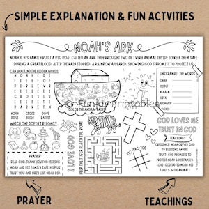 PRINTABLE Bible Stories Kids, Bible Coloring Page Kids, Bible Activity for Church, Sunday School Activity Mat Sheet, Bible Activity Placemat image 2