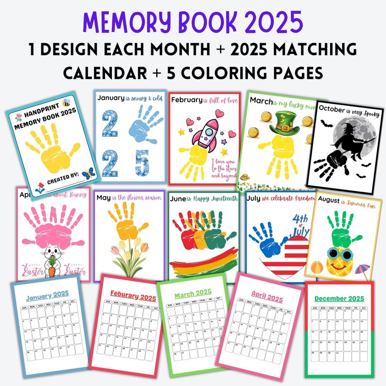 2025 Printable Handprint Activity, Handprint Memory Book, Handprint Art BUNDLE, 2025 Calendar