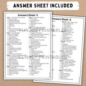 May include: Two white sheets of paper with the text "Answer Sheet Included" and lists of questions and answers. The sheets are titled "Answers Sheet -1" and "Answers Sheet -3".