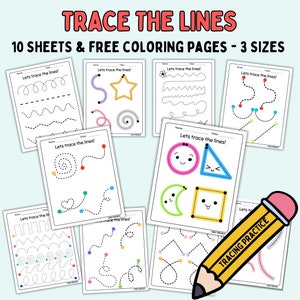 Line Tracing Worksheets for Preschool, Lines Trace Pages Printable, Homeschool Busy Book, Kindergarten Curriculum Learning, Pre Handwriting