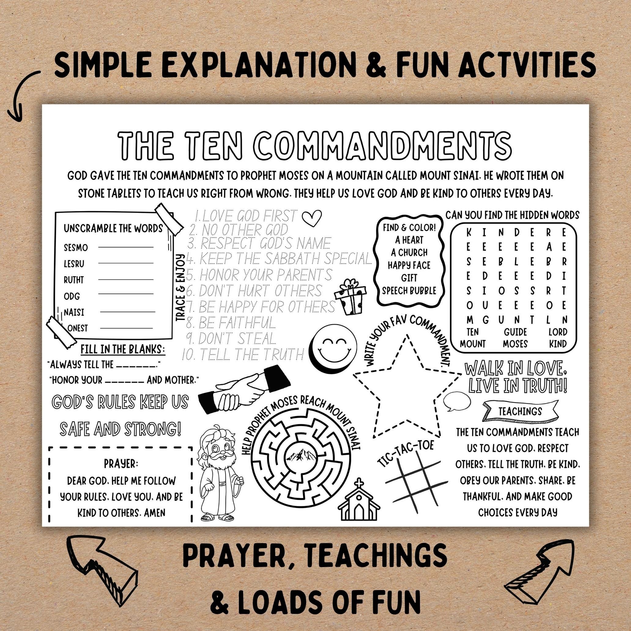 The Ten Commandments Activity Sheets, Christian Activity Pages, Bible ...