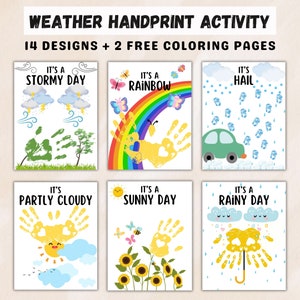 Printable Weather Handprint Craft Bundle, Kindergarten, Handprint Art Craft, DIY Craft Card, Toddler Kids, Memory Keepsake, School Activity