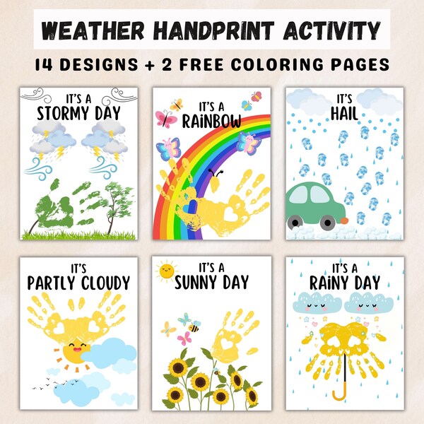 Printable Weather Handprint Craft Bundle, Kindergarten, Handprint Art Craft, DIY Craft Card, Toddler Kids, Memory Keepsake, Weather Learning