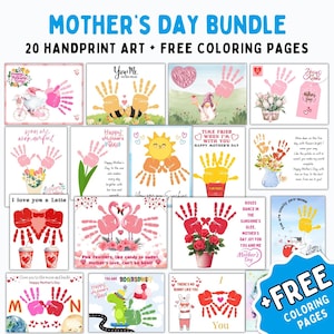 Empreinte de la main de la fête des mères à imprimer, art souvenir, activité de maternelle préscolaire pour tout-petits, travaux manuels, école à la maison, cadeau d'un enfant, téléchargement