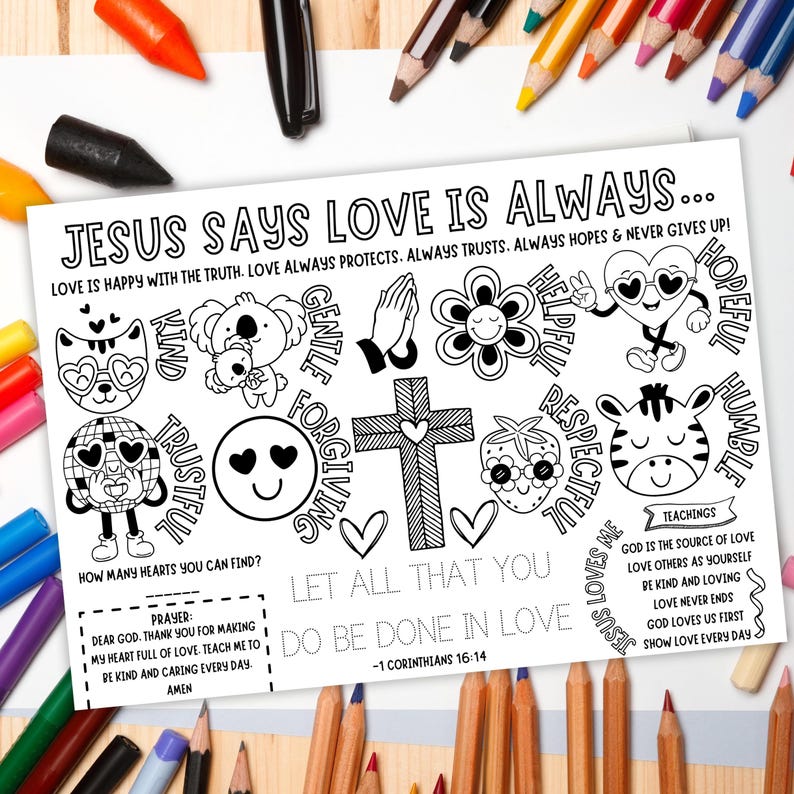 PRINTABLE Faith Based Valentines Day Activity Placemat, Coloring Page ...