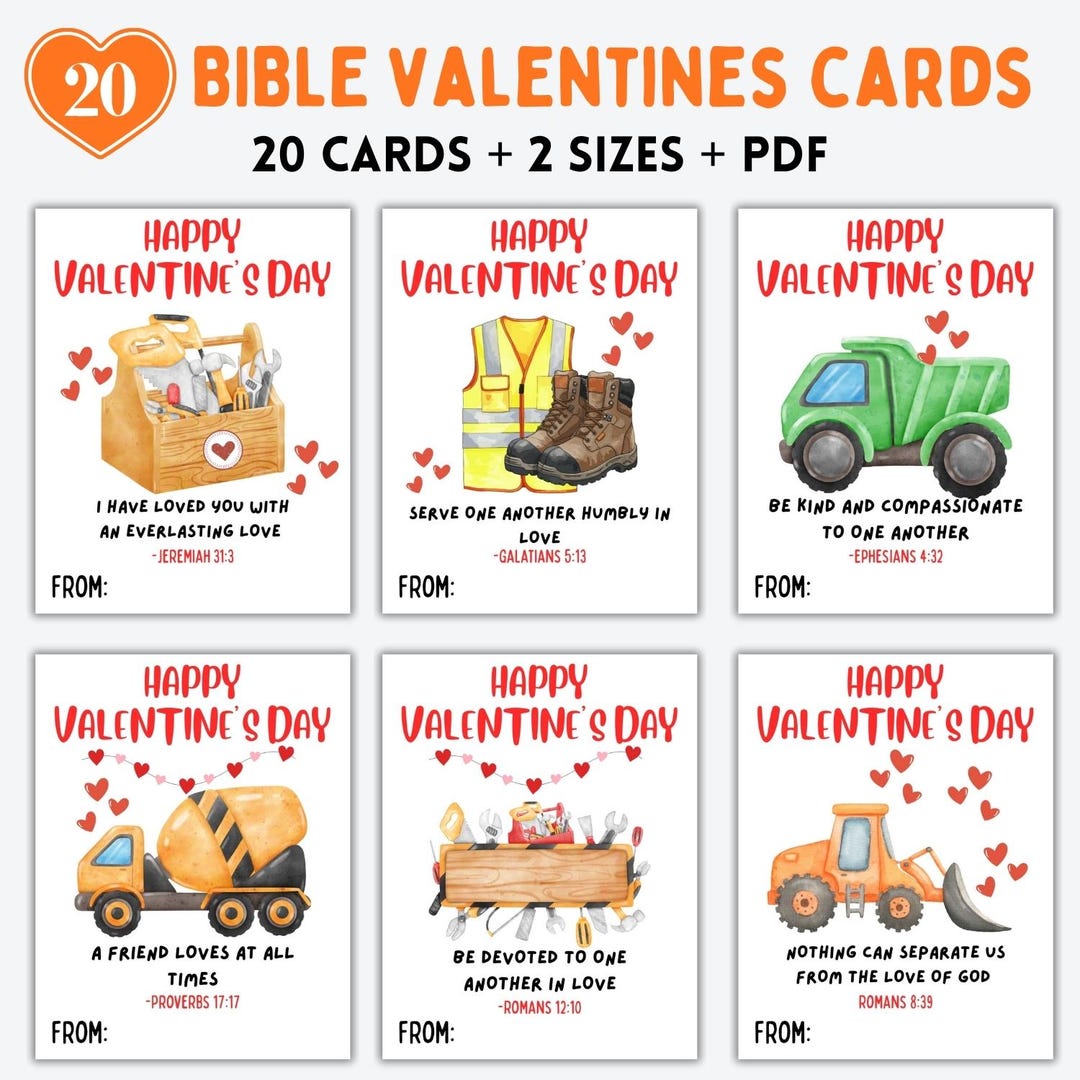 Christian Valentines Cards for Kids, Bible Construction Valentines ...
