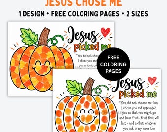 Jesus Chose Me Pumpkin Coloring Page, Fall Bible Activity (Digital Download)