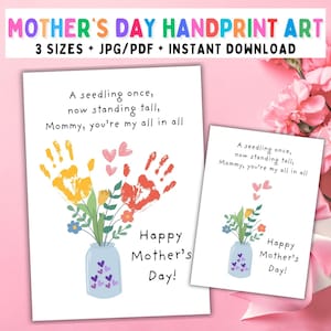 Mothers Day Poem, Fingerprint Craft, Letter for Mom, Preschool Activity, Kids Keepsake, Printable Handprint Gift, Easy Handmade Card Crafts
