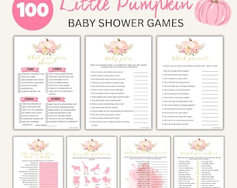 100 Baby Shower Games Bundle, Pink Pumpkin Fall Activities (Digital Download)