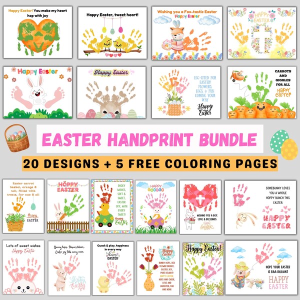 Easter Handprint Craft, Easter Activity BUNDLE, Happy Easter Craft for Kids Baby Toddler, Memory Keepsake, DIY Card, PRINTABLE Easter Crafts