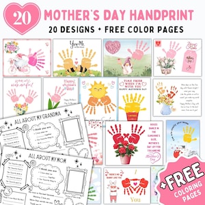Mother's Day Printable BUNDLE, All about Mom, Mother's Day Handprint Art, Mothers Day Gift, Mommy Handprint Art, Mothers Day Craft Activity