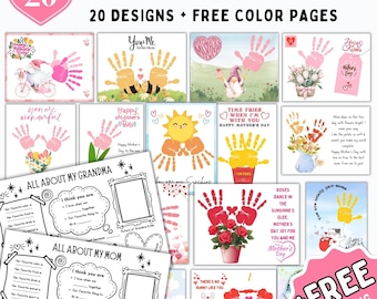 Mother's Day Printable BUNDLE, All about Mom, Mother's Day Handprint Art, Mothers Day Gift, Mommy Handprint Art, Mothers Day Craft Activity