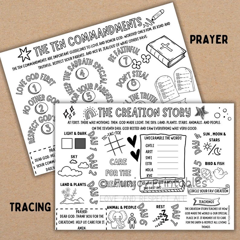 PRINTABLE Bible Stories Kids, Bible Coloring Page Kids, Bible Activity for Church, Sunday School Activity Mat Sheet, Bible Activity Placemat image 6